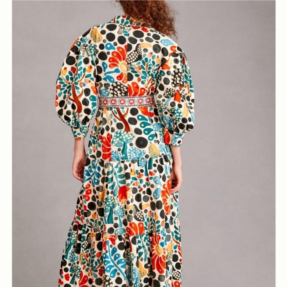Farm Rio Trench Dress Mushroom Forest Anthropologie Canvas Overcoat Size M - Picture 2 of 4